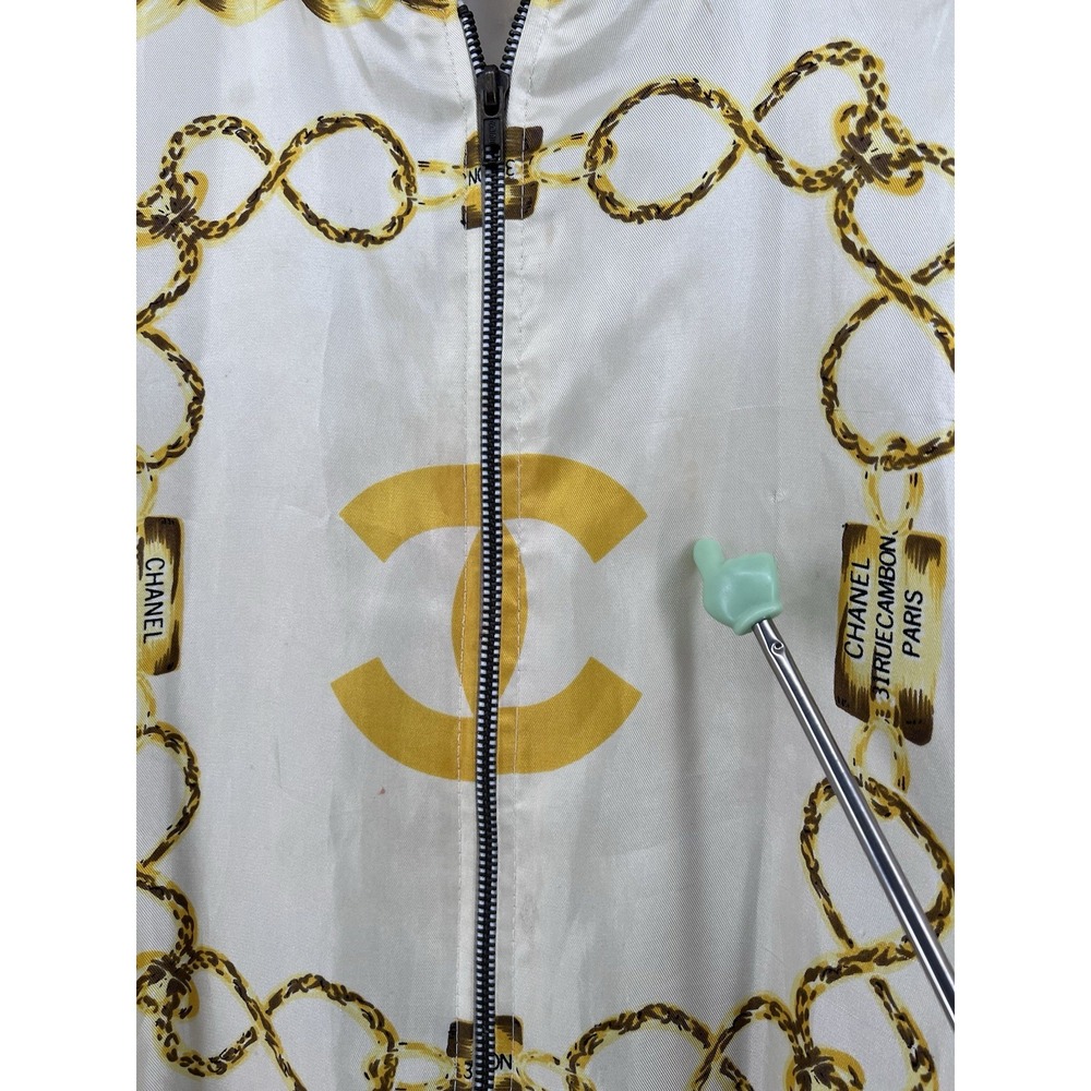 Vintage Chanel Silk Bomber Jacket Size M/L 80's Gold Chains Pattern - Picture 7 of 13